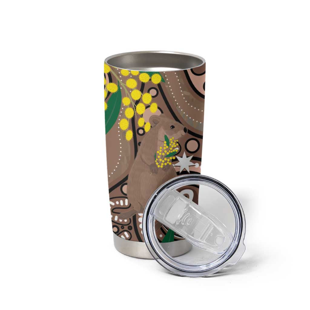 Australia Cute Quokka Tumbler Cup Indigenous Art With Golden Wattle