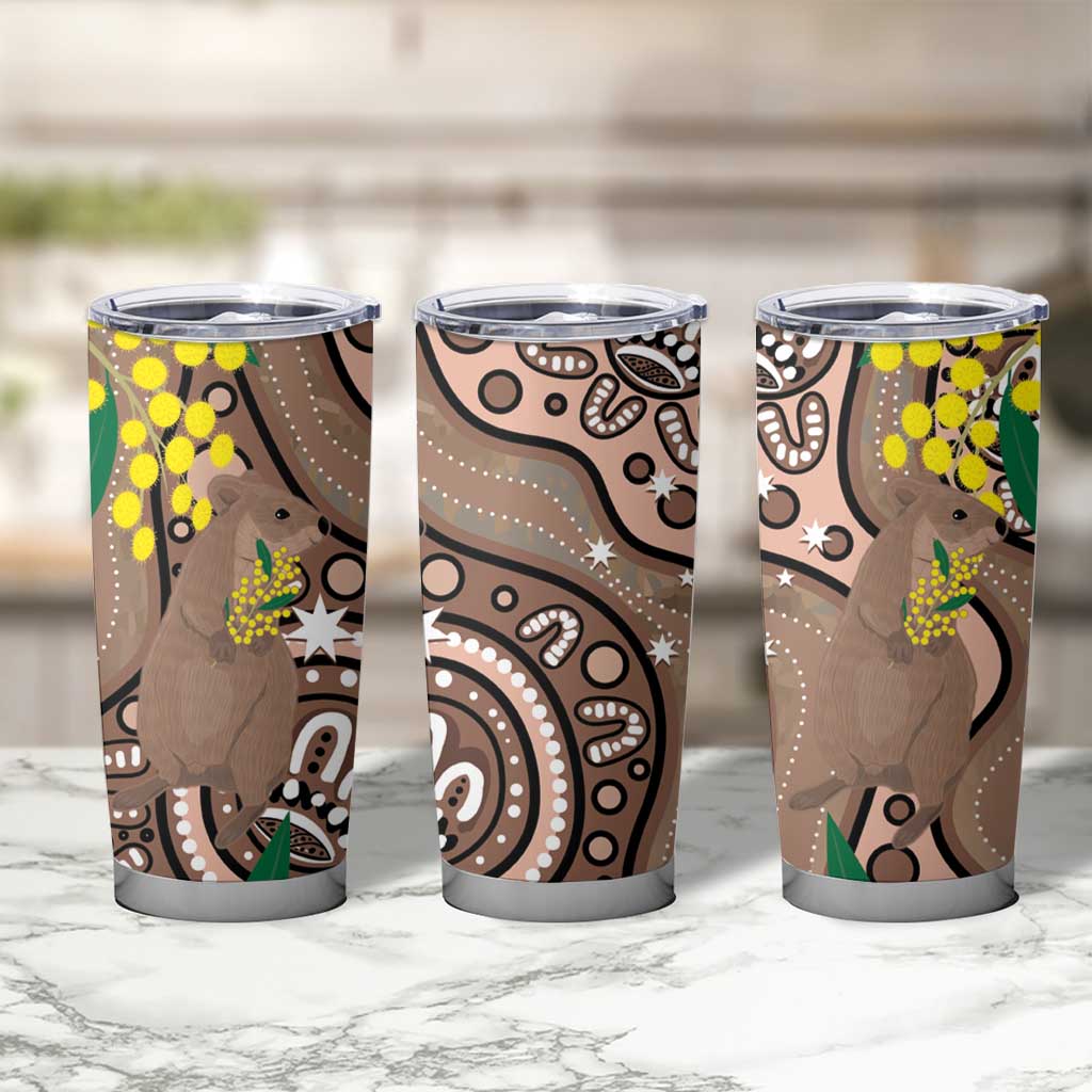 Australia Cute Quokka Tumbler Cup Indigenous Art With Golden Wattle