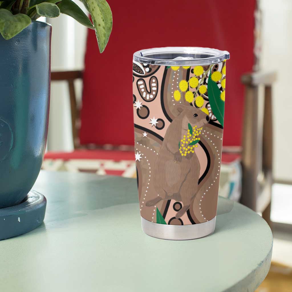 Australia Cute Quokka Tumbler Cup Indigenous Art With Golden Wattle