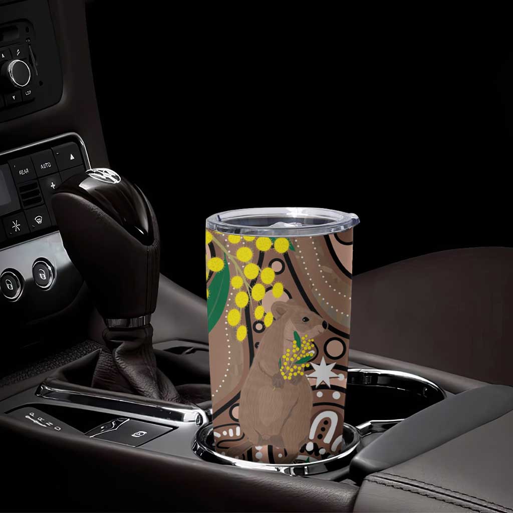 Australia Cute Quokka Tumbler Cup Indigenous Art With Golden Wattle