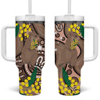 Australia Cute Quokka Tumbler With Handle Indigenous Art With Golden Wattle