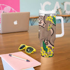 Australia Cute Quokka Tumbler With Handle Indigenous Art With Golden Wattle