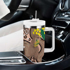Australia Cute Quokka Tumbler With Handle Indigenous Art With Golden Wattle