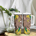 Australia Cute Quokka Tumbler With Handle Indigenous Art With Golden Wattle