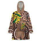 Australia Cute Quokka Wearable Blanket Hoodie Indigenous Art With Golden Wattle