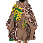 Australia Cute Quokka Wearable Blanket Hoodie Indigenous Art With Golden Wattle