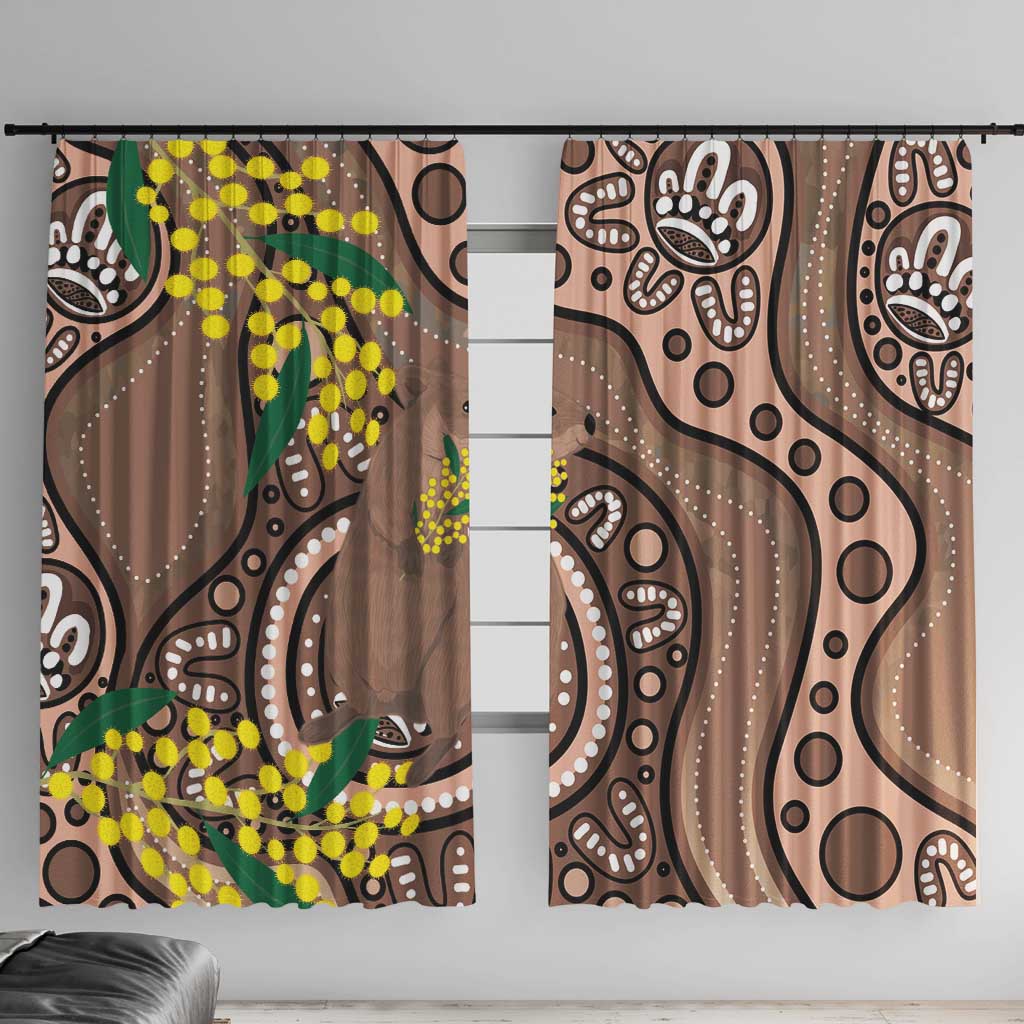 Australia Cute Quokka Window Curtain Indigenous Art With Golden Wattle
