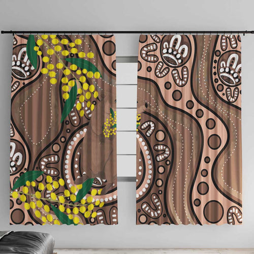 Australia Cute Quokka Window Curtain Indigenous Art With Golden Wattle