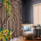 Australia Cute Quokka Window Curtain Indigenous Art With Golden Wattle