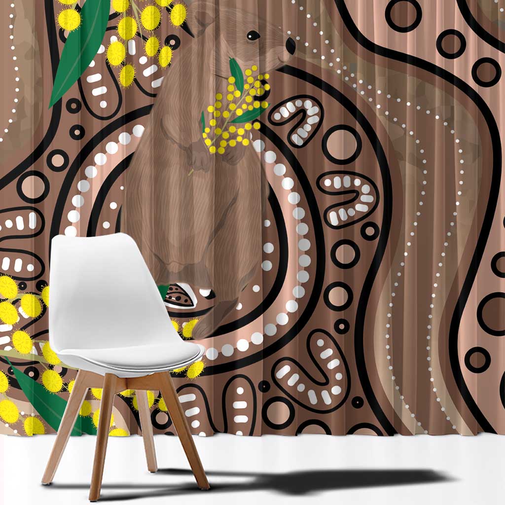 Australia Cute Quokka Window Curtain Indigenous Art With Golden Wattle