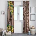 Australia Cute Quokka Window Curtain Indigenous Art With Golden Wattle