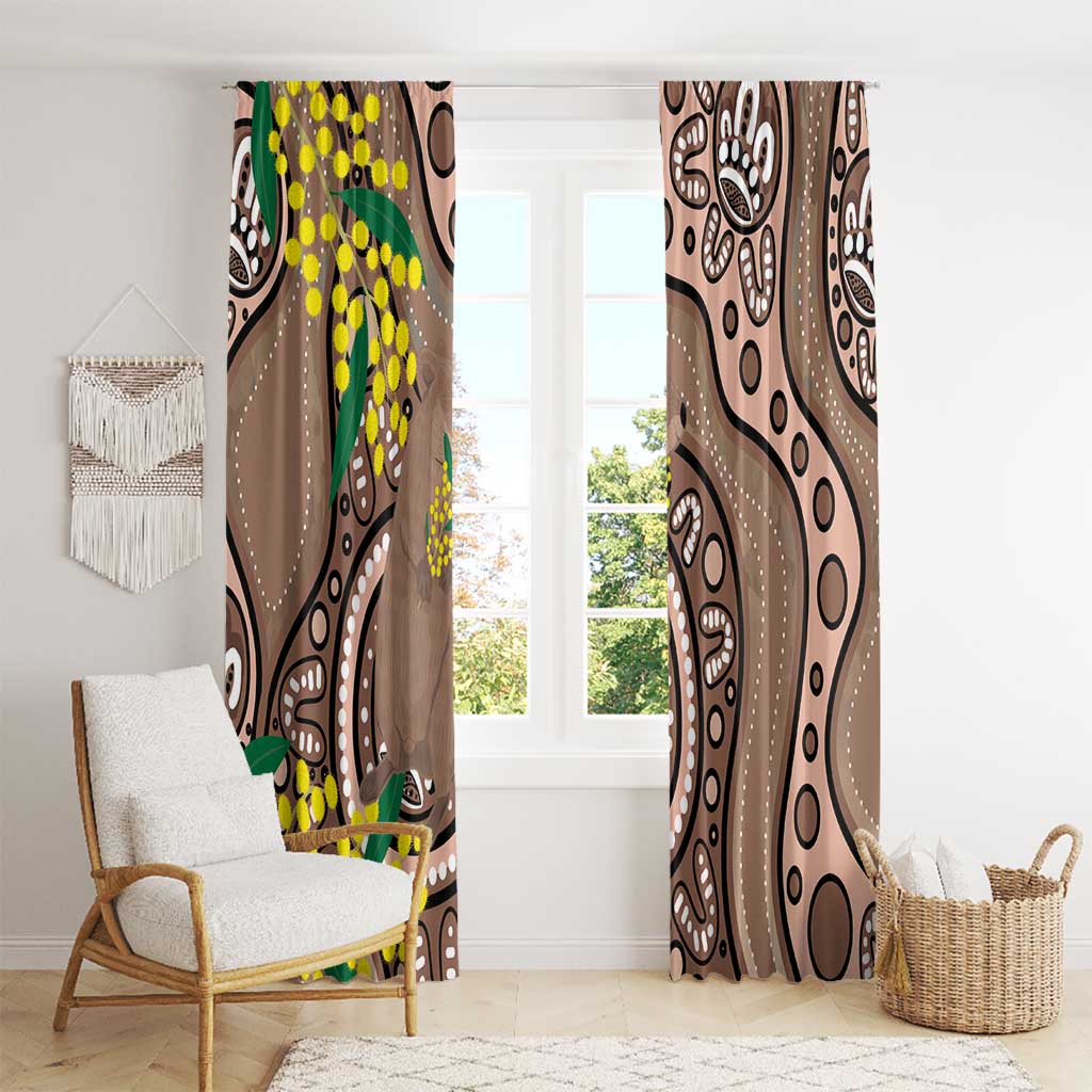 Australia Cute Quokka Window Curtain Indigenous Art With Golden Wattle