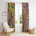 Australia Cute Quokka Window Curtain Indigenous Art With Golden Wattle