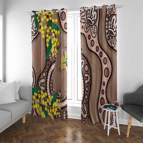 Australia Cute Quokka Window Curtain Indigenous Art With Golden Wattle