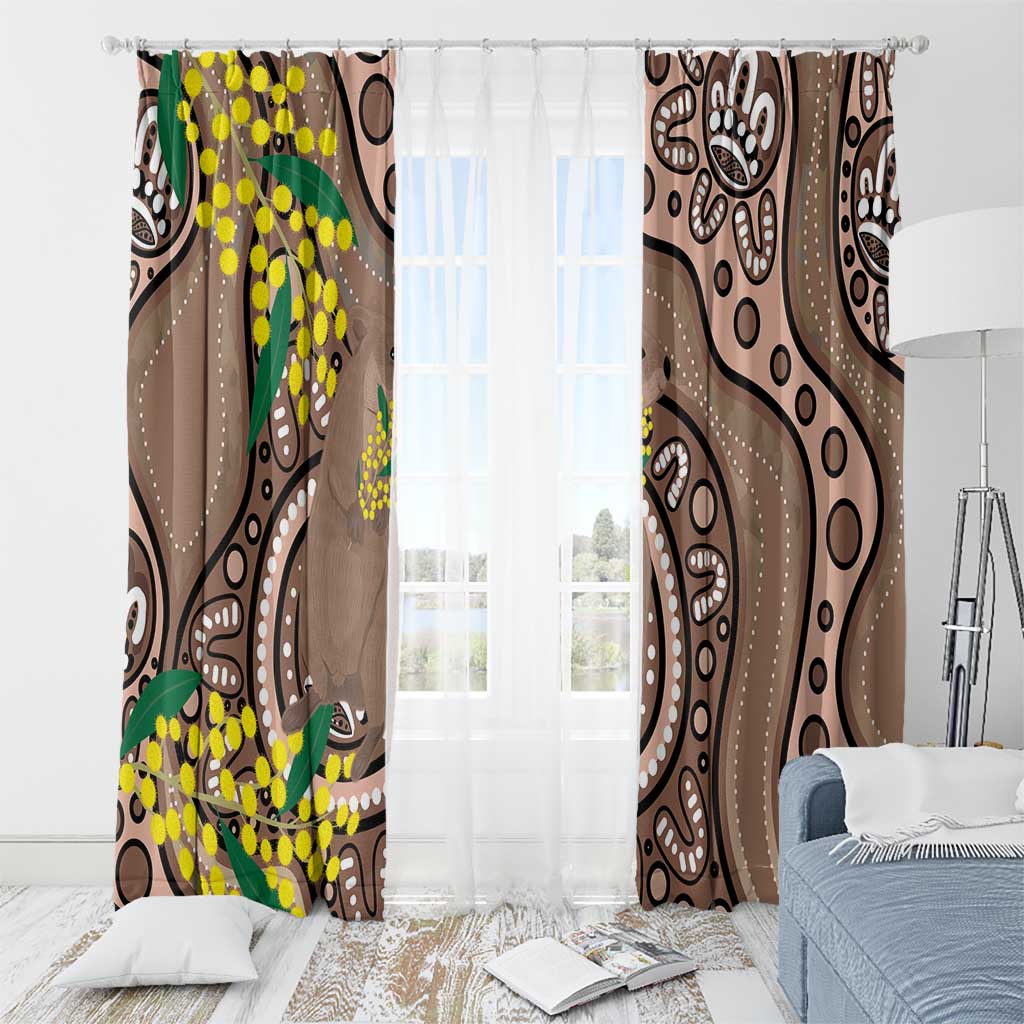 Australia Cute Quokka Window Curtain Indigenous Art With Golden Wattle