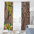 Australia Cute Quokka Window Curtain Indigenous Art With Golden Wattle