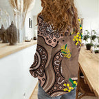 Australia Cute Quokka Women Casual Shirt Indigenous Art With Golden Wattle