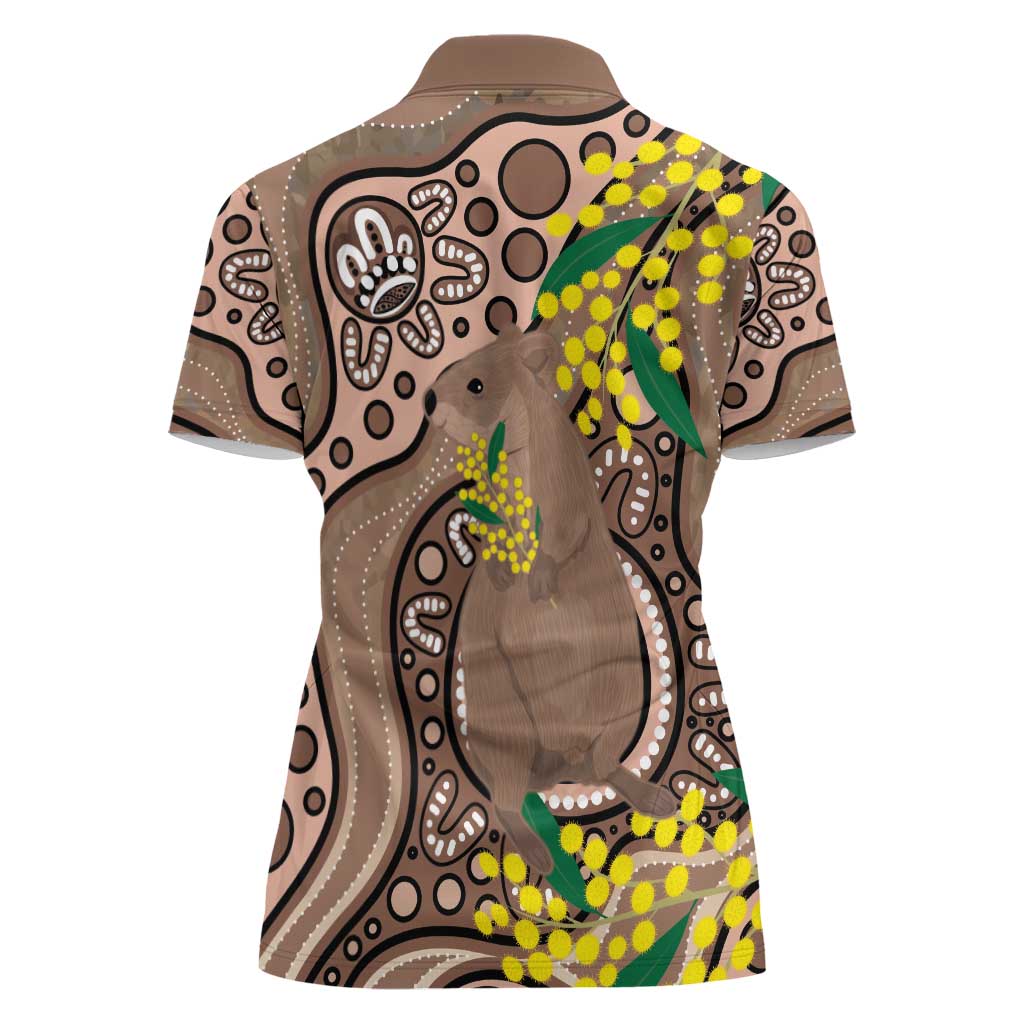 Australia Cute Quokka Women Polo Shirt Indigenous Art With Golden Wattle