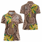 Australia Cute Quokka Women Polo Shirt Indigenous Art With Golden Wattle