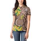 Australia Cute Quokka Women Polo Shirt Indigenous Art With Golden Wattle