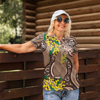 Australia Cute Quokka Women Polo Shirt Indigenous Art With Golden Wattle
