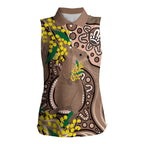 Australia Cute Quokka Women Sleeveless Polo Shirt Indigenous Art With Golden Wattle