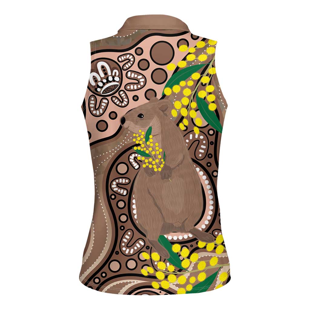 Australia Cute Quokka Women Sleeveless Polo Shirt Indigenous Art With Golden Wattle