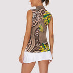 Australia Cute Quokka Women Sleeveless Polo Shirt Indigenous Art With Golden Wattle