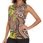 Australia Cute Quokka Women Sleeveless Polo Shirt Indigenous Art With Golden Wattle