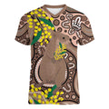 Australia Cute Quokka Women V-Neck T-Shirt Indigenous Art With Golden Wattle