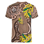 Australia Cute Quokka Women V-Neck T-Shirt Indigenous Art With Golden Wattle