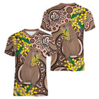 Australia Cute Quokka Women V-Neck T-Shirt Indigenous Art With Golden Wattle