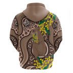 Australia Cute Quokka Zip Hoodie Indigenous Art With Golden Wattle