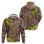 Australia Cute Quokka Zip Hoodie Indigenous Art With Golden Wattle