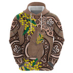 Australia Cute Quokka Zip Hoodie Indigenous Art With Golden Wattle