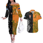 Custom Fiji And Australia Rugby Couples Matching Off The Shoulder Long Sleeve Dress and Hawaiian Shirt Fijian Tapa Pattern With Aussie Aboriginal Art