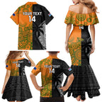 Custom Fiji And Australia Rugby Family Matching Mermaid Dress and Hawaiian Shirt Fijian Tapa Pattern With Aussie Aboriginal Art