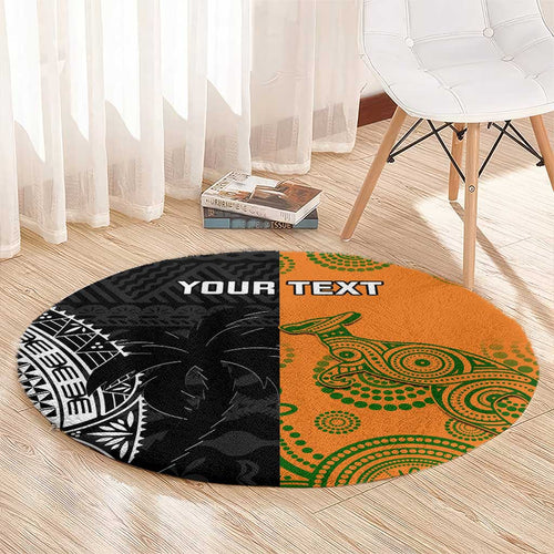 Custom Fiji And Australia Rugby Round Carpet Fijian Tapa Pattern With Aussie Aboriginal Art