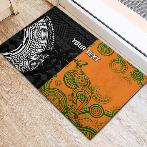 Custom Fiji And Australia Rugby Rubber Doormat Fijian Tapa Pattern With Aussie Aboriginal Art