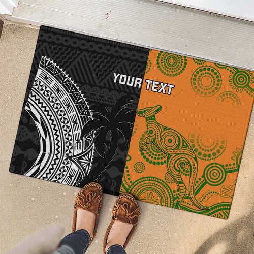 Custom Fiji And Australia Rugby Rubber Doormat Fijian Tapa Pattern With Aussie Aboriginal Art