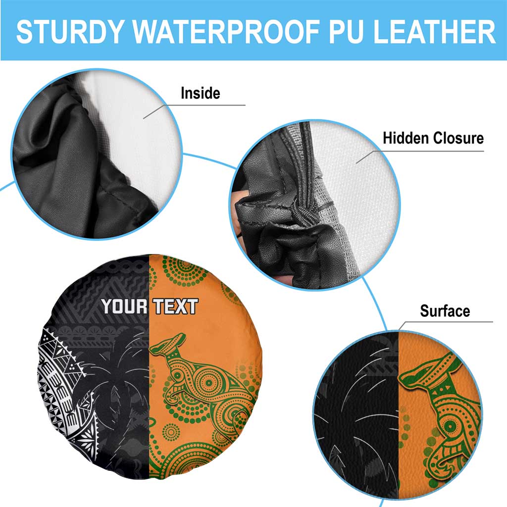 Custom Fiji And Australia Rugby Spare Tire Cover Fijian Tapa Pattern With Aussie Aboriginal Art