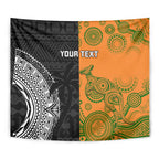 Custom Fiji And Australia Rugby Tapestry Fijian Tapa Pattern With Aussie Aboriginal Art