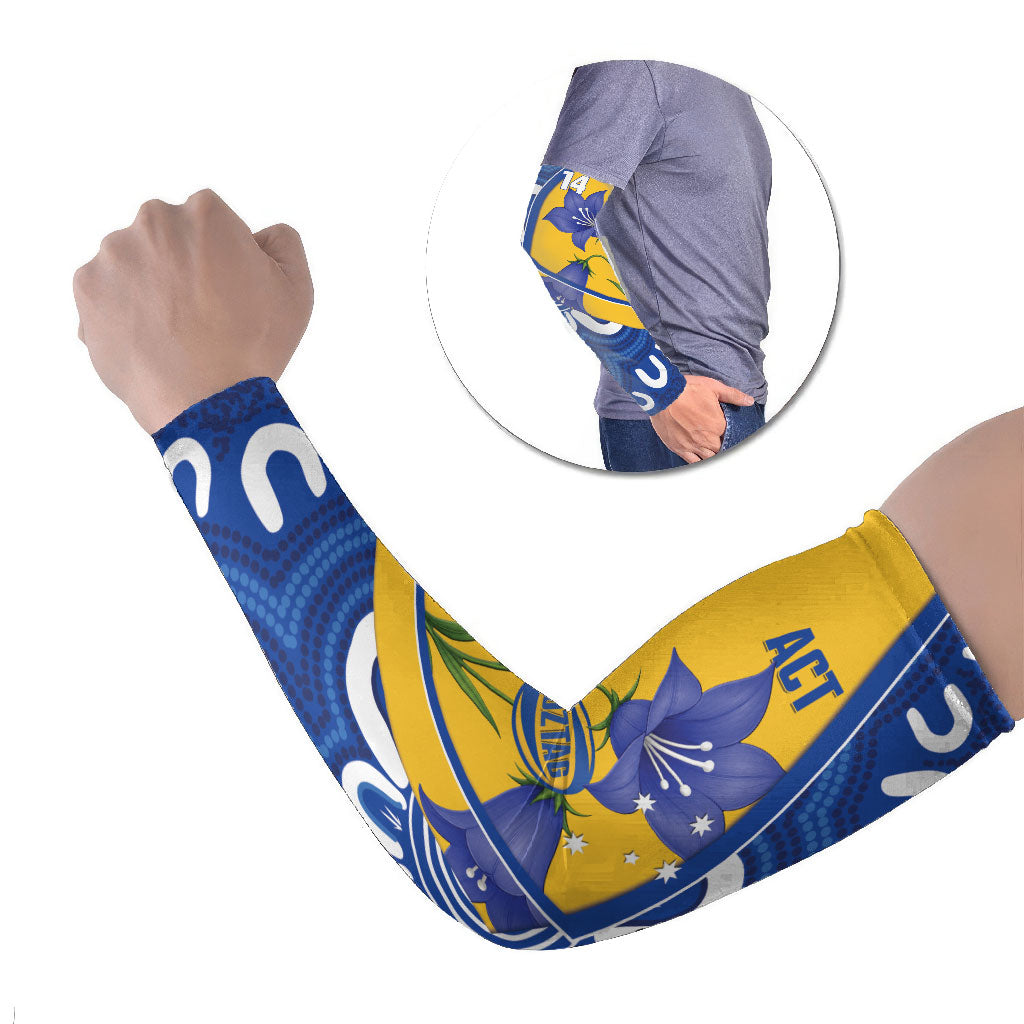 Australian Capital Territory Oztag Custom Arm Sleeves ACT Royal Bluebell Indigenous Art