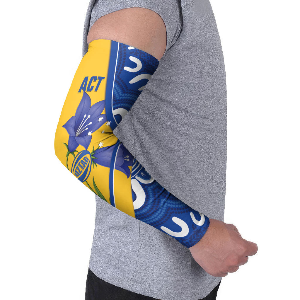 Australian Capital Territory Oztag Custom Arm Sleeves ACT Royal Bluebell Indigenous Art