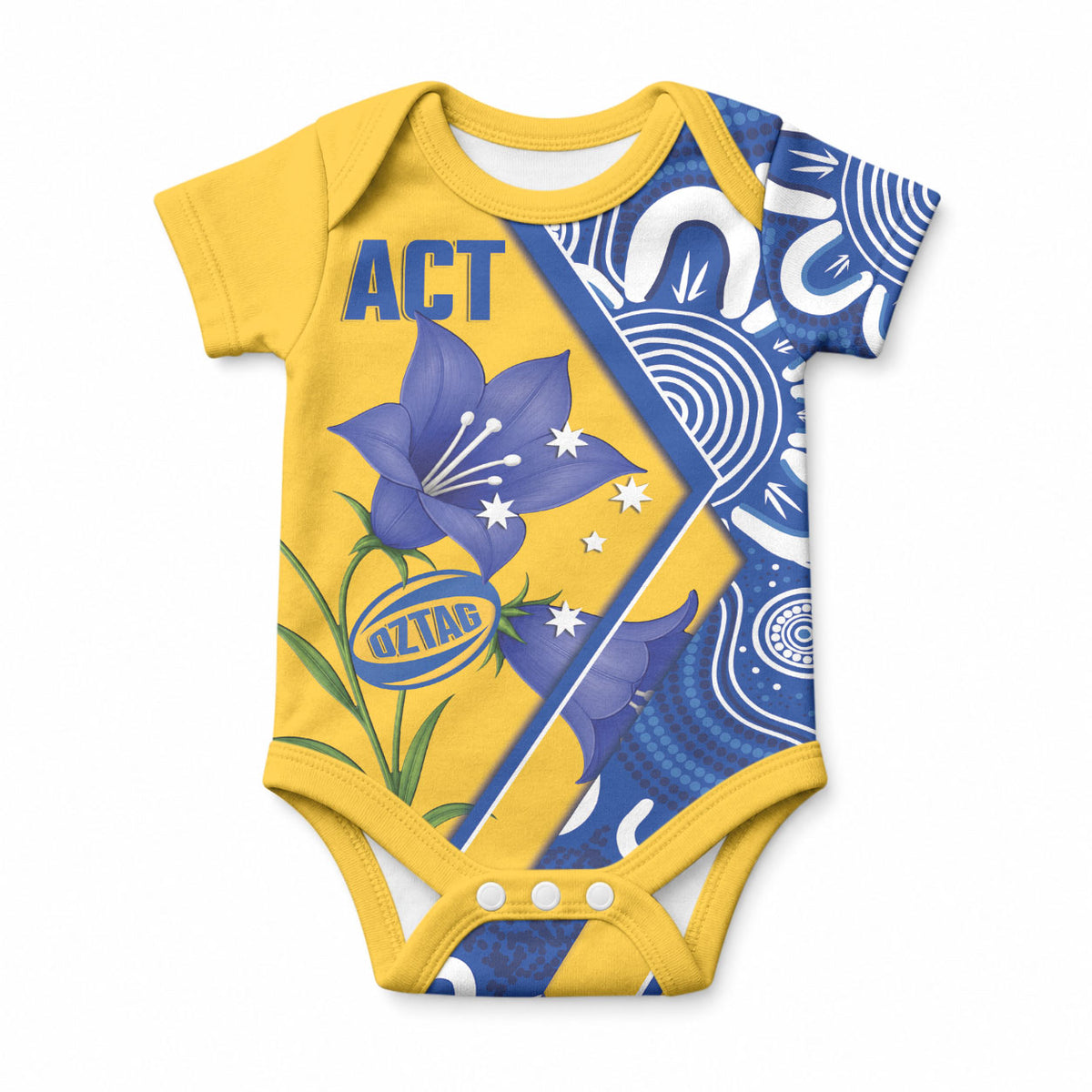 Australian Capital Territory Oztag Custom Baby Onesie ACT Royal Bluebell Indigenous Art