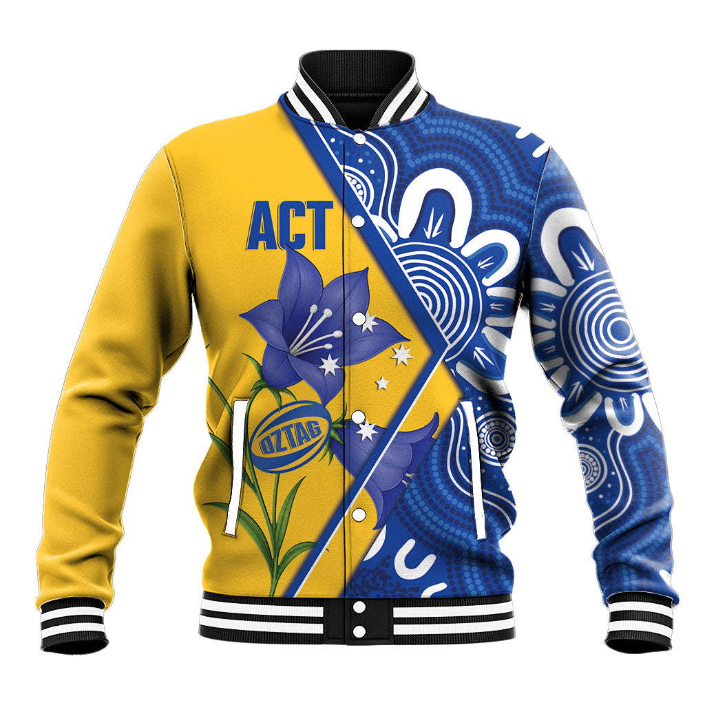 Australian Capital Territory Oztag Custom Baseball Jacket ACT Royal Bluebell Indigenous Art