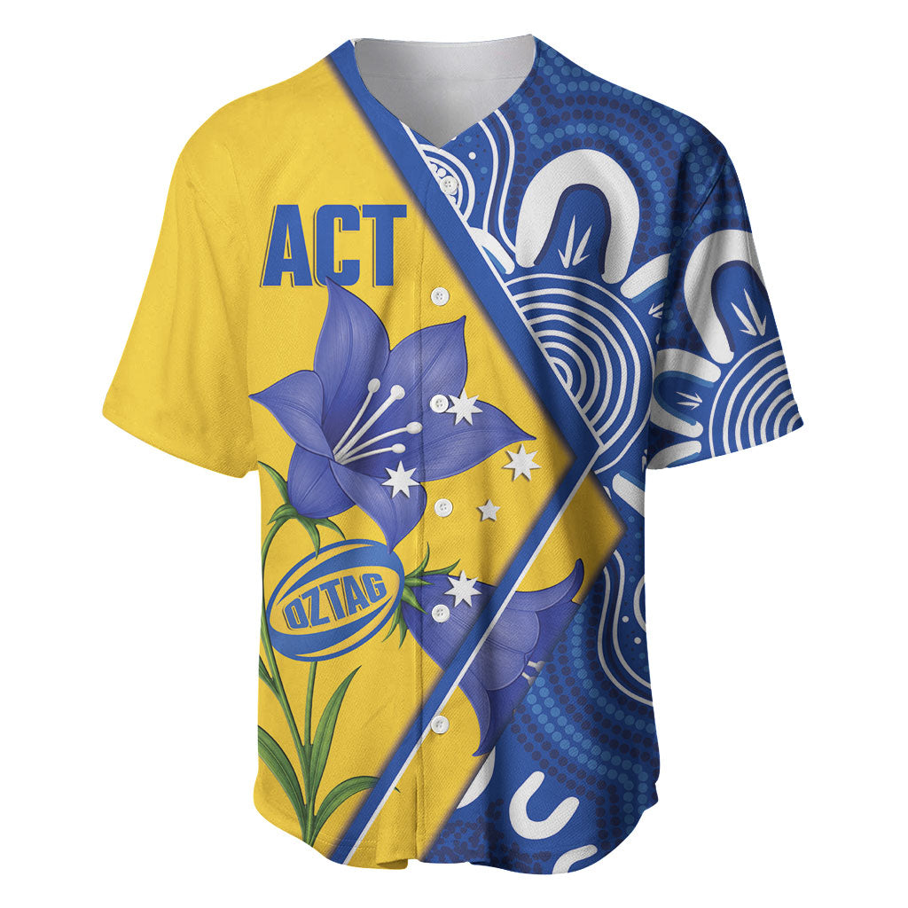 Australian Capital Territory Oztag Custom Baseball Jersey ACT Royal Bluebell Indigenous Art