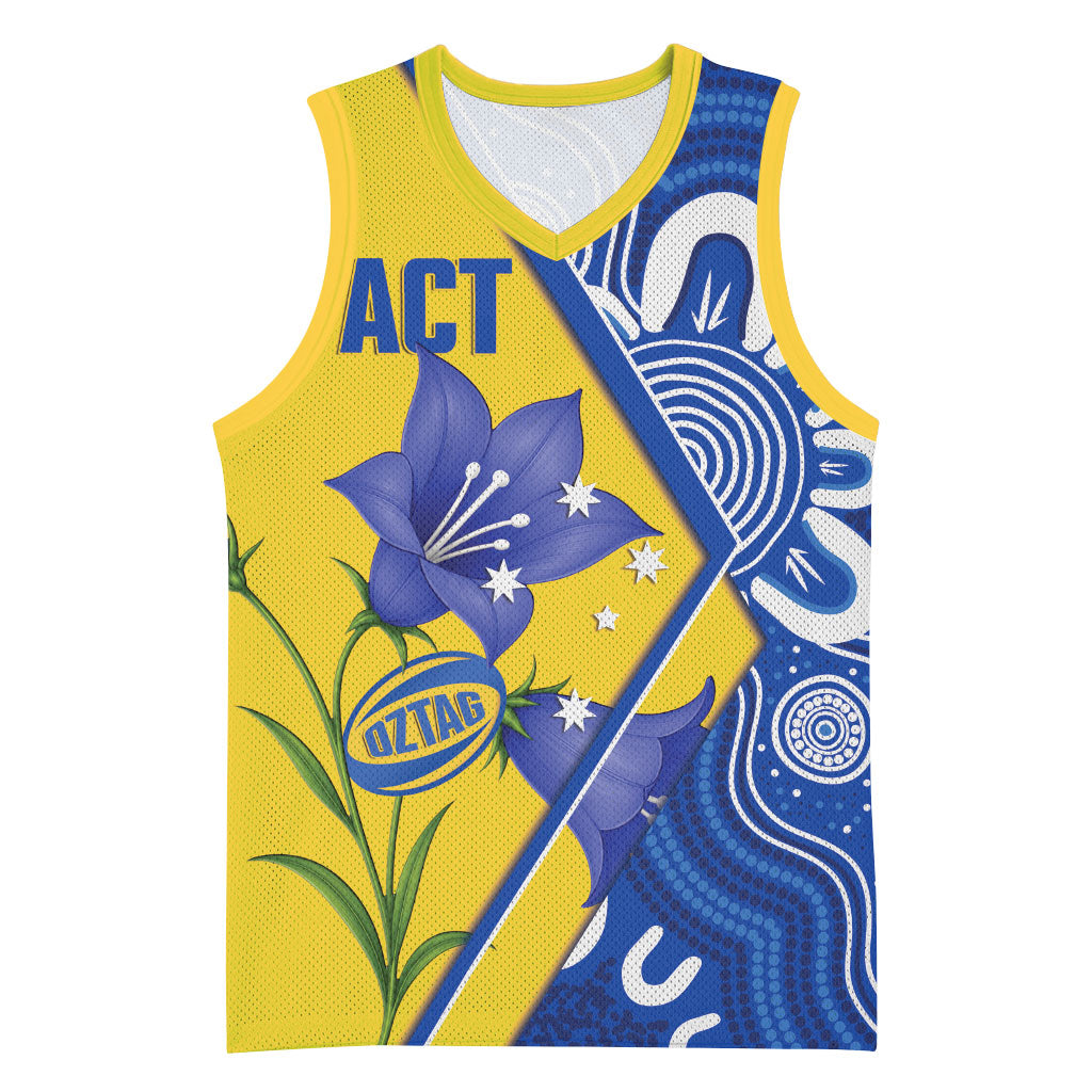 Australian Capital Territory Oztag Custom Basketball Jersey ACT Royal Bluebell Indigenous Art