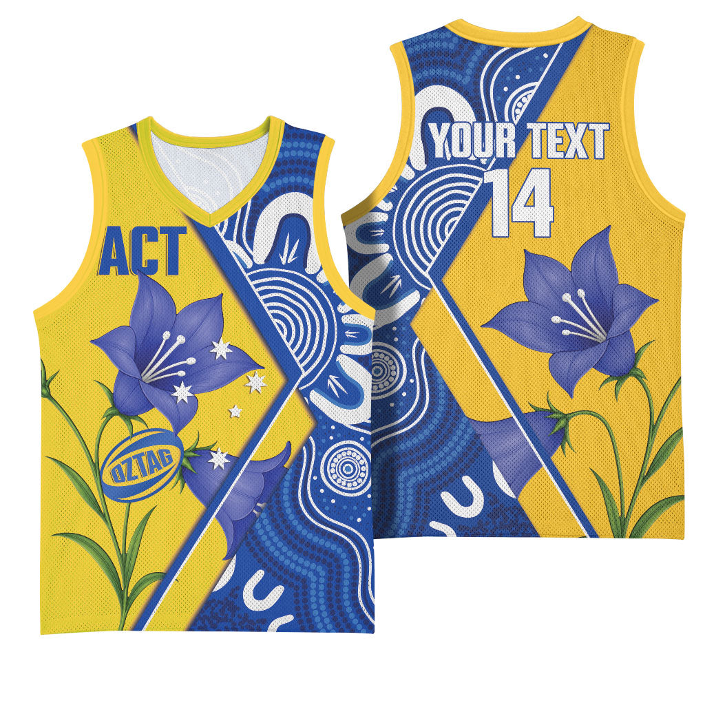 Australian Capital Territory Oztag Custom Basketball Jersey ACT Royal Bluebell Indigenous Art