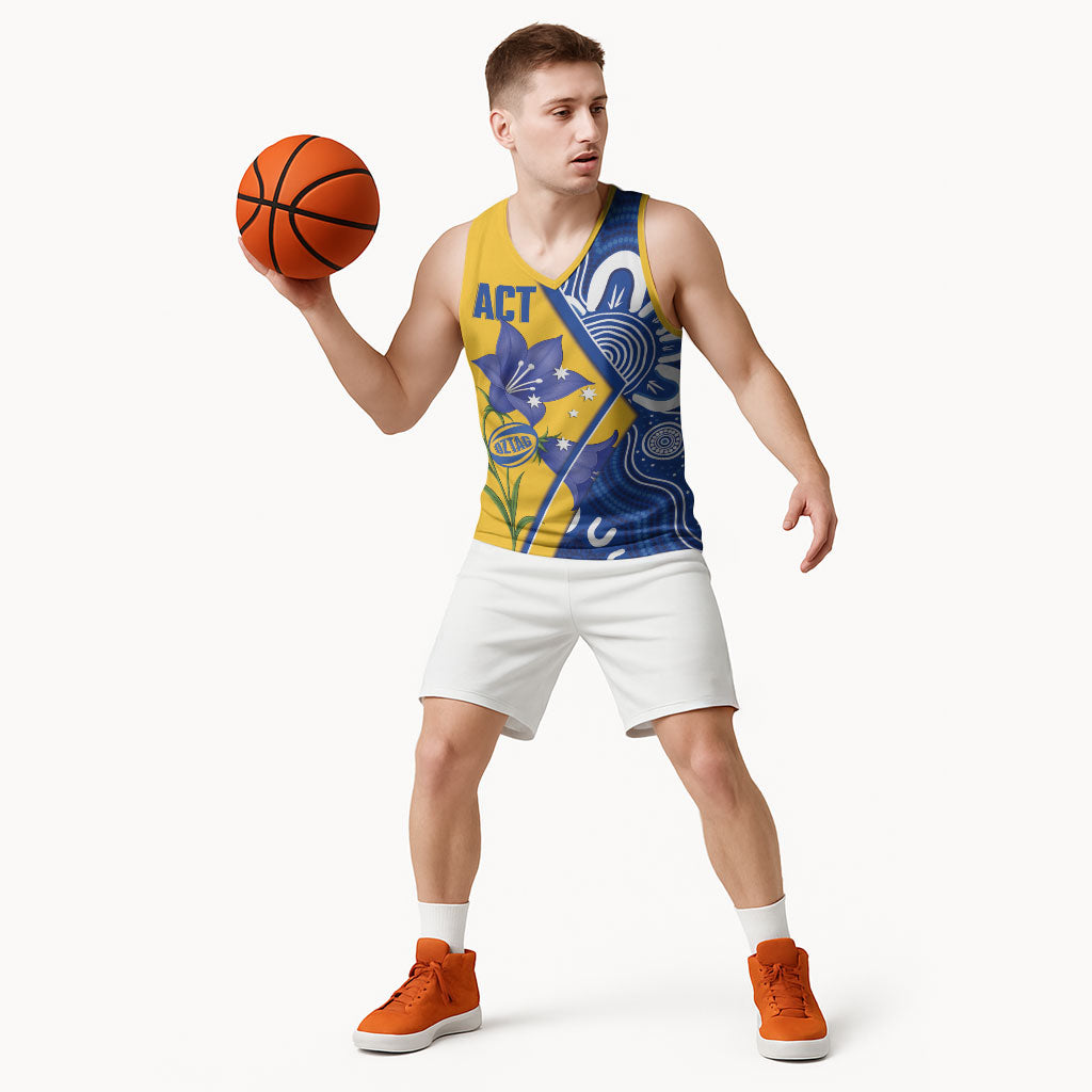 Australian Capital Territory Oztag Custom Basketball Jersey ACT Royal Bluebell Indigenous Art